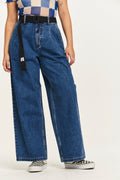 Cole - Baggy Wide Leg Denim Jeans in Mid Wash Blue