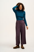 Halston - Wide leg Cotton Trousers in Plum Perfect Purple