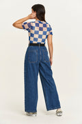 Cole - Baggy Wide Leg Denim Jeans in Mid Wash Blue