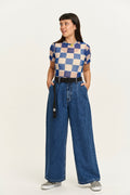 Cole - Baggy Wide Leg Denim Jeans in Mid Wash Blue