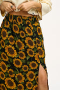 Poppy - Tencel Elasticated Waist Skirt in Sunflowers Print