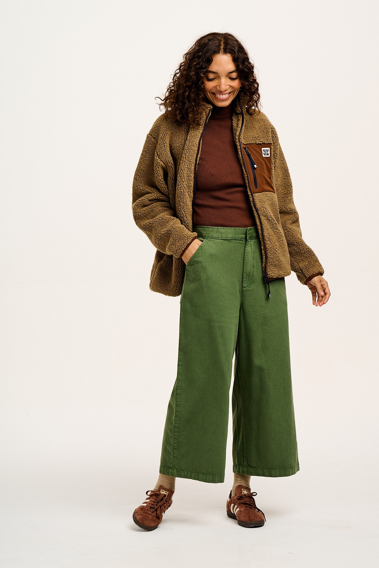 Halston - Wide leg Cotton Trousers in Highland Green