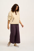 Halston - Wide leg Cotton Trousers in Plum Perfect Purple