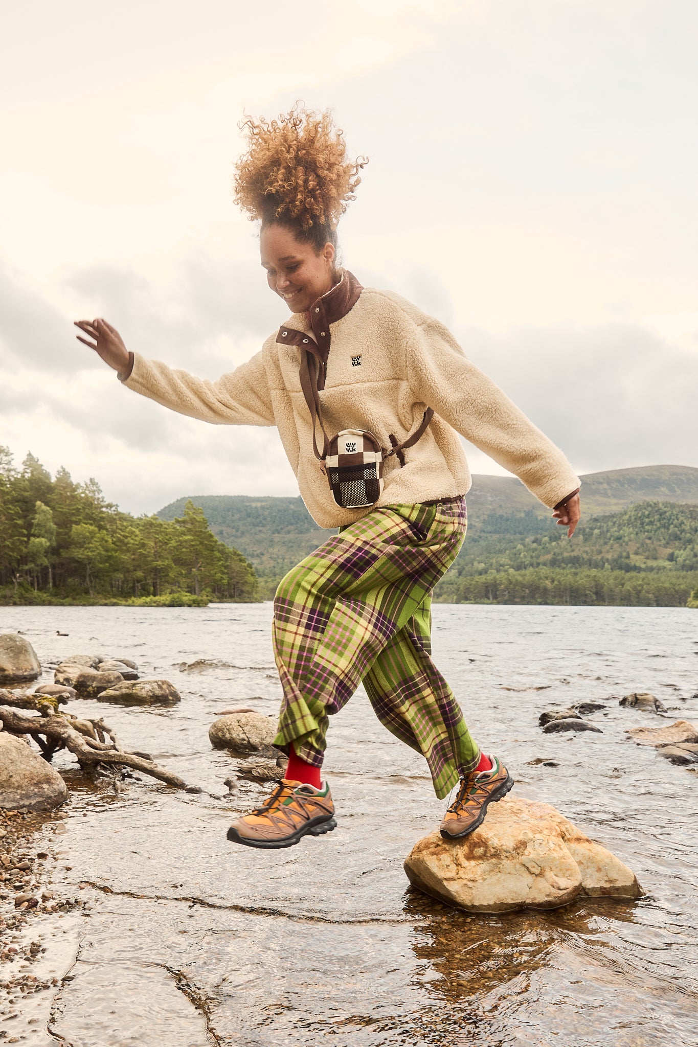 Beau - Balloon Brushed Cotton Trousers in Green Isla Tartan Print