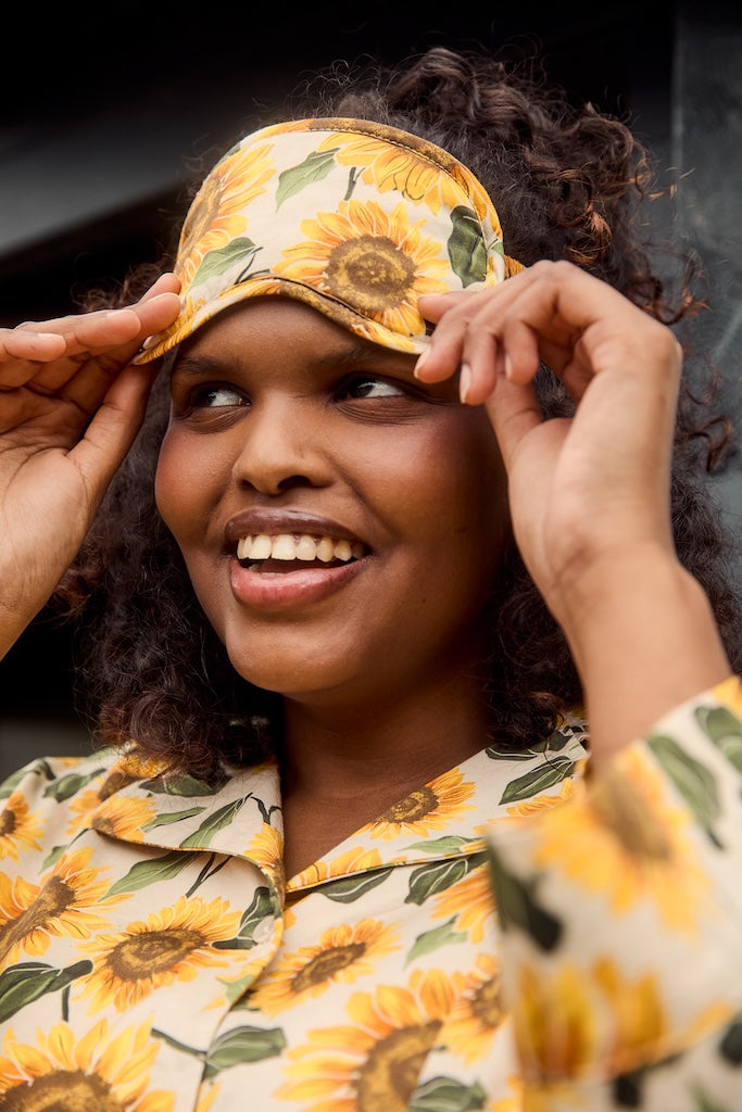 Eye Mask - Cream Sunflower Print