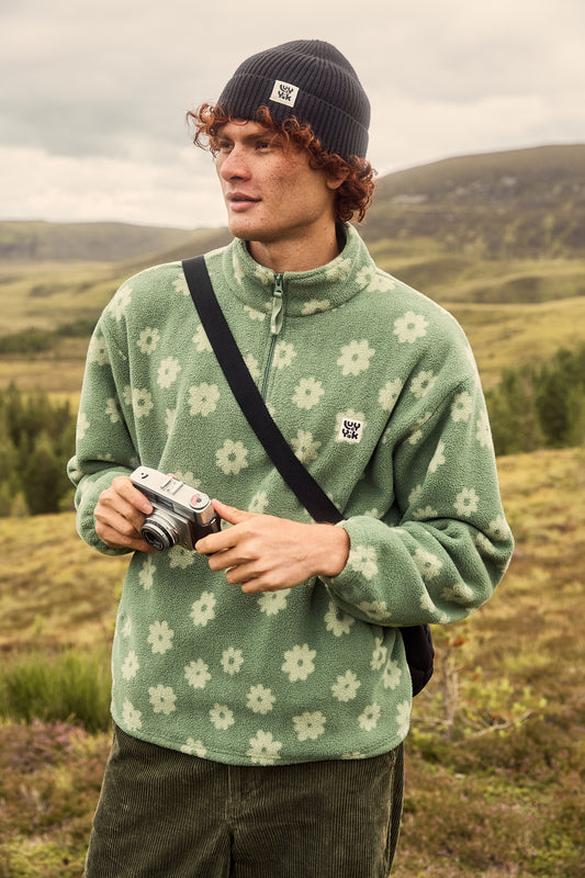 Stevie - Soft Polar Fleece in Green Delano Floral Print