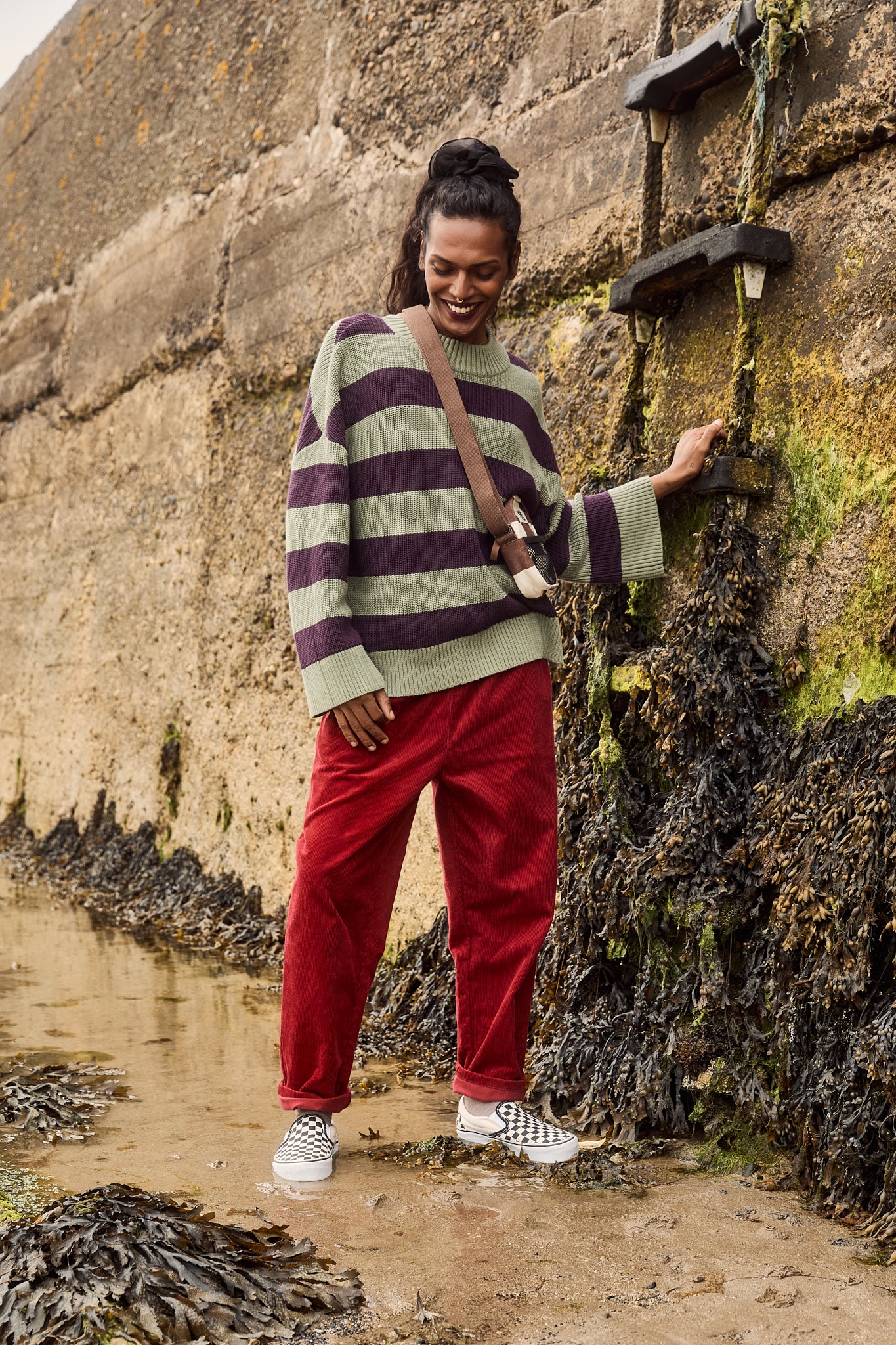 Amari - Oversized Cotton Jumper in Forest Stripe