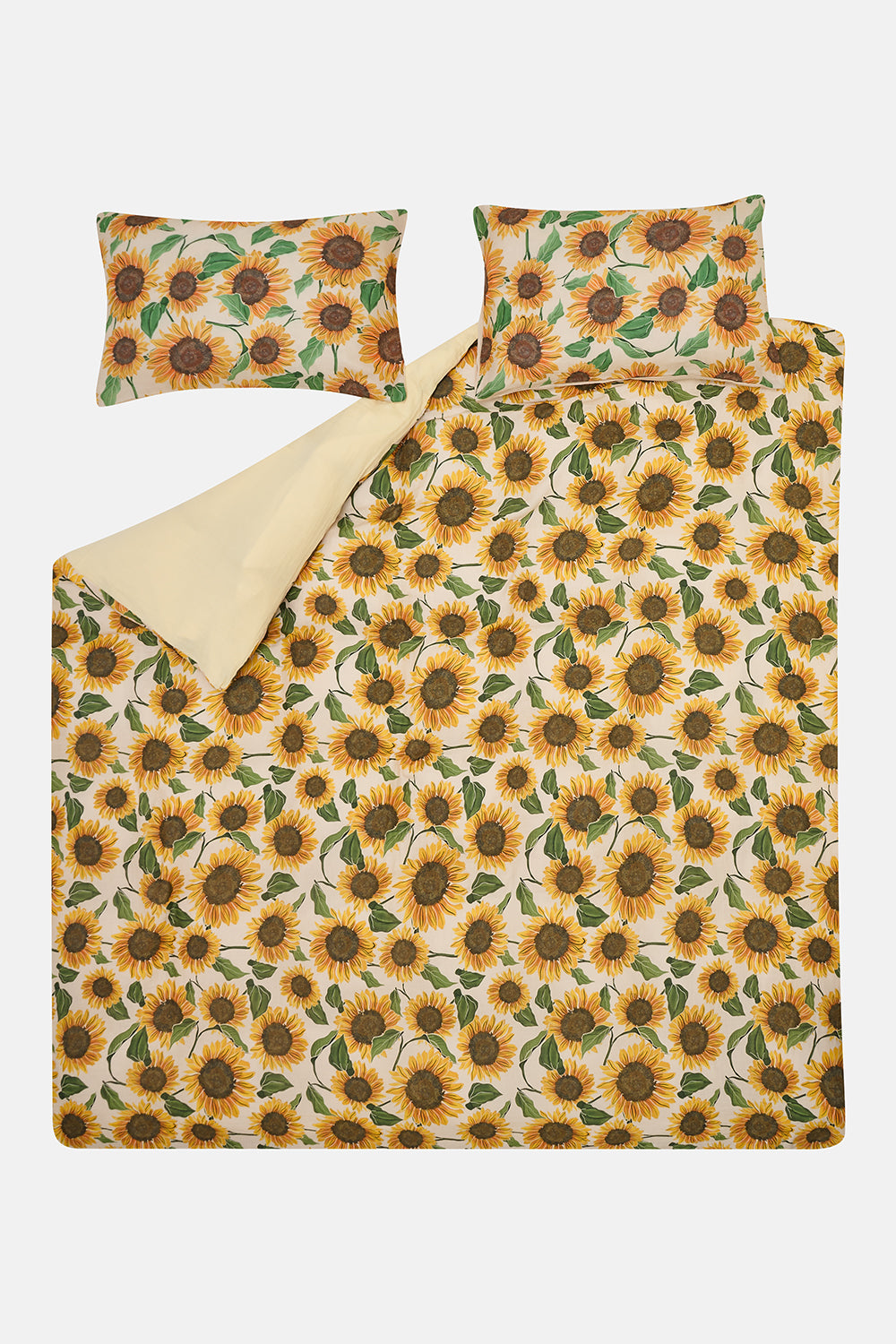 Yolanda - Soft Cotton Bed Sheets in Cream Sunflower Print