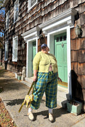 Chuck - Wide Leg Cotton Trousers in Green & Blue Elsie Tartan Print