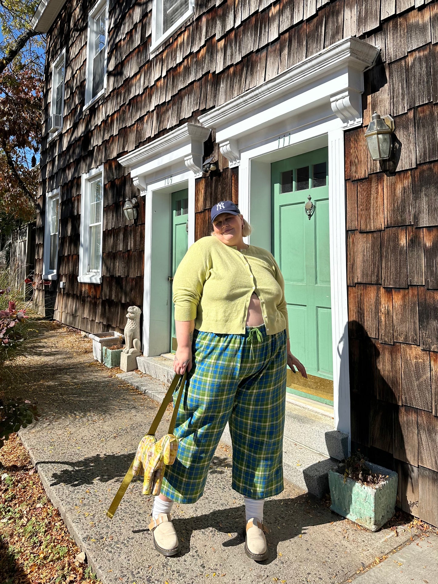 Chuck - Wide Leg Cotton Trousers in Green & Blue Elsie Tartan Print