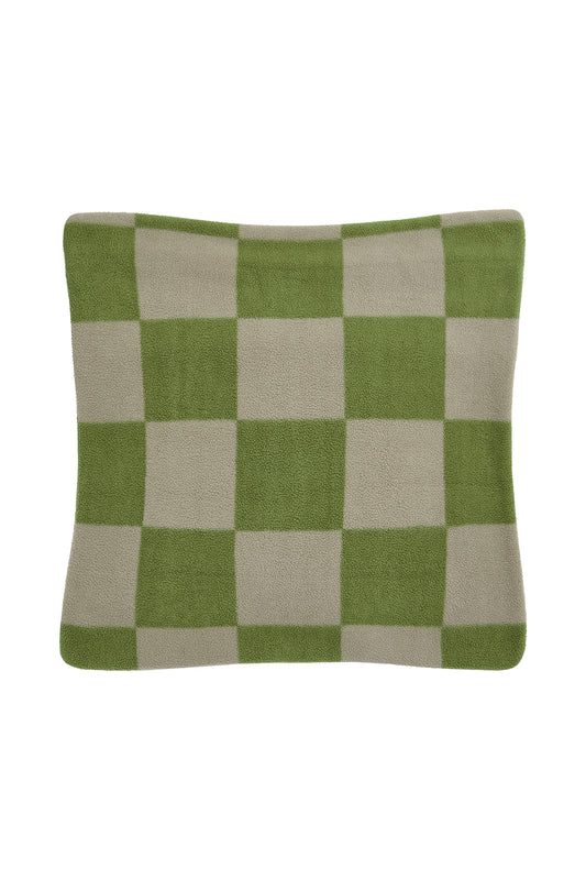 Bruna - Polar Fleece Cushion Cover in Green Checkerboard Print