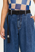 Cole - Baggy Wide Leg Denim Jeans in Mid Wash Blue