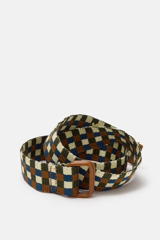 Flynn - D-Ring Cotton Webbing Belt in Earthy Checkerboard Print