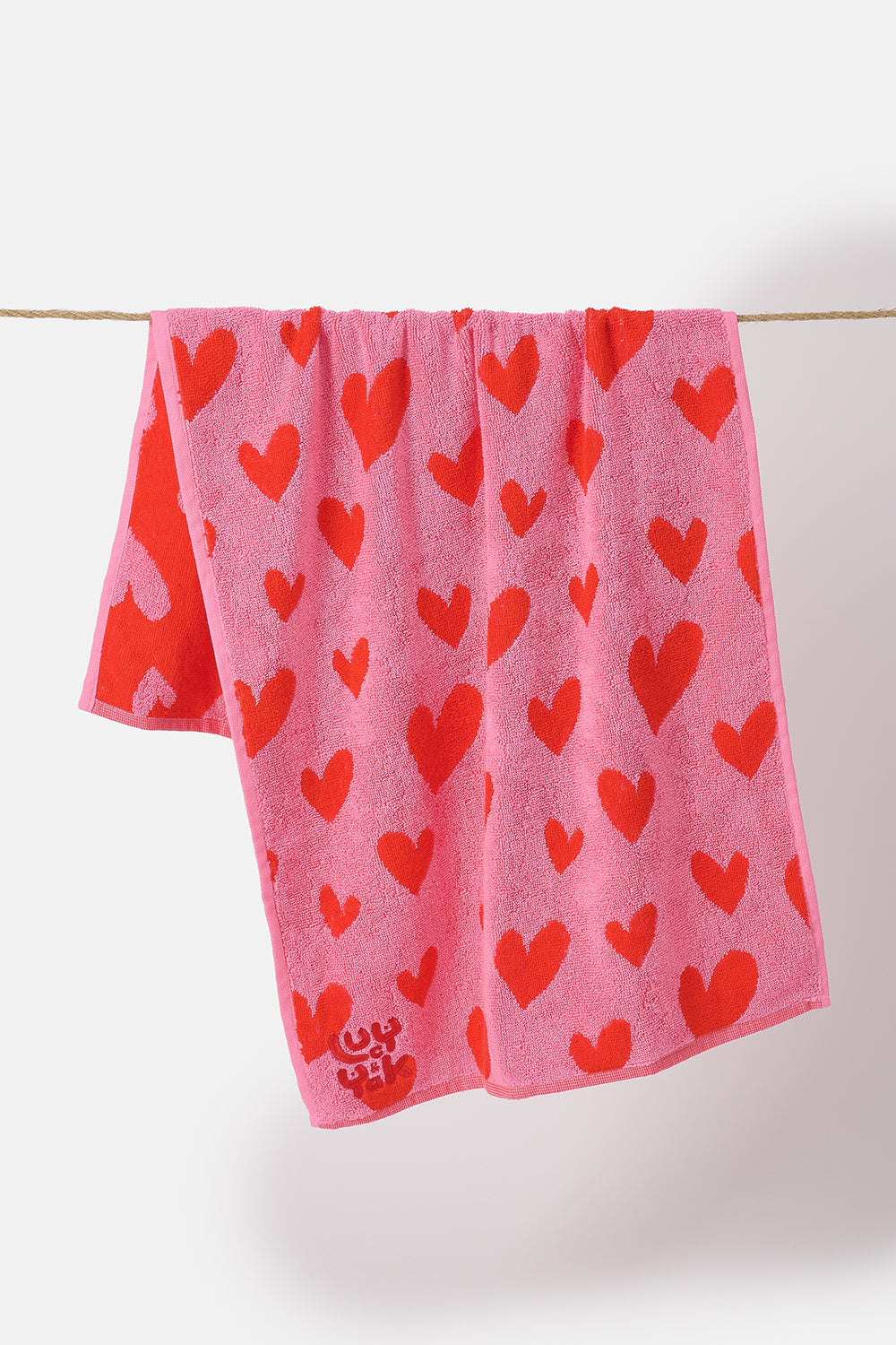 Kasia - Hand Towel in Pink Heart Cupid Print