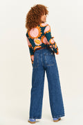 Delores - Wide Leg Denim Jeans in Mid Wash Blue