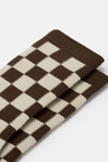 JoJo - Cotton Socks in Brown & Ecru Checkerboard Print