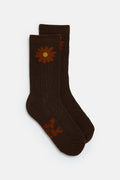 JoJo - Cotton Socks in Brown with Orange Flower Print