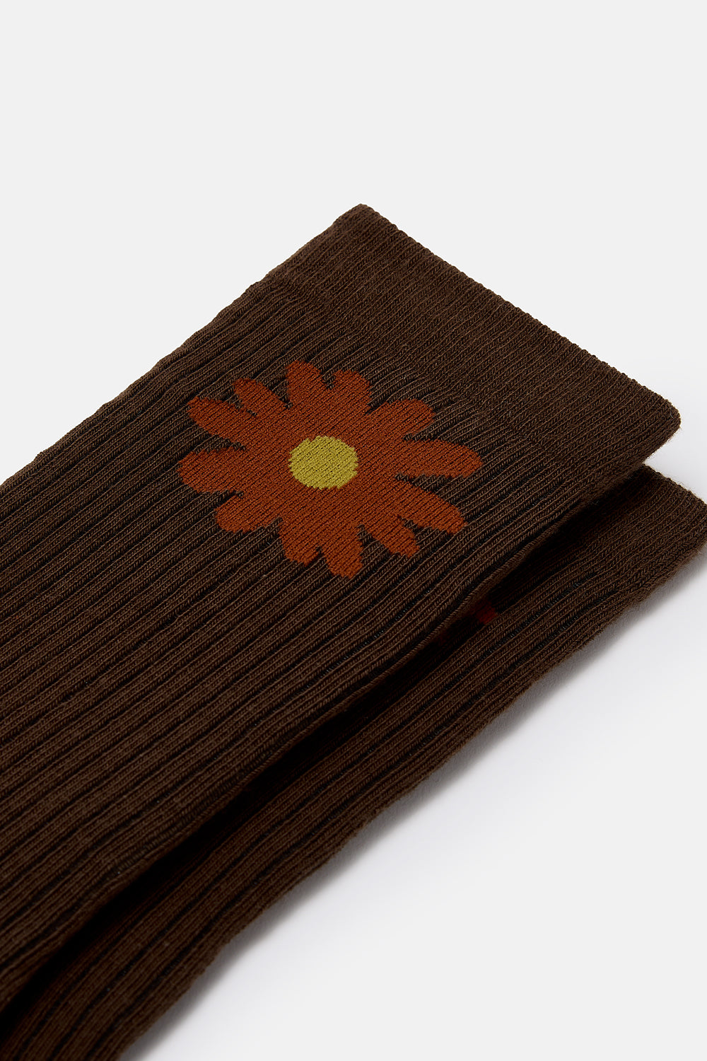 JoJo - Cotton Socks in Brown with Orange Flower Print