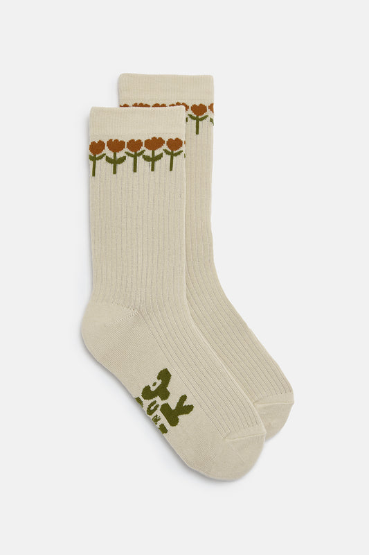 JoJo - Cotton Socks in Cream with Tulip Print