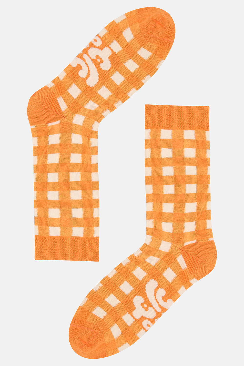 JoJo - Cotton Socks in Orange Gingham Print