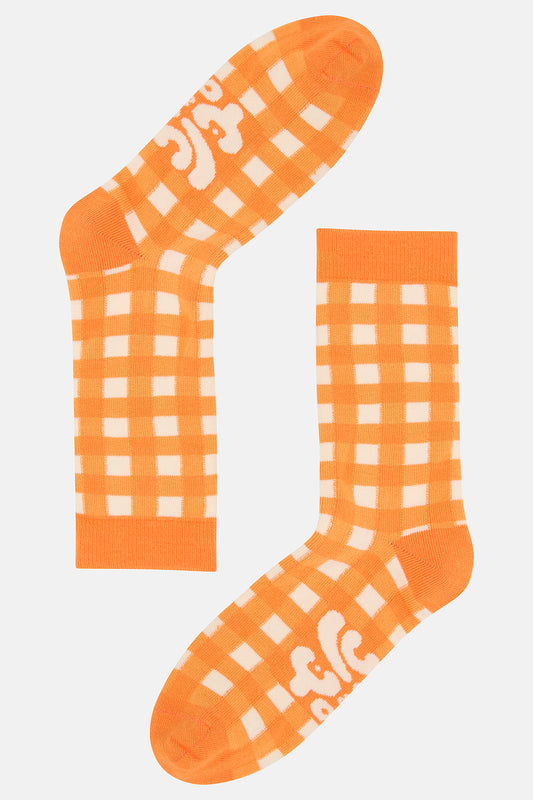 JoJo - Cotton Socks in Orange Gingham Print