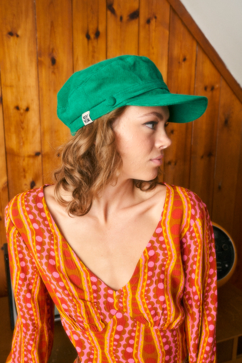 Simone - Baker Boy Corduroy Hat in Meadow Green