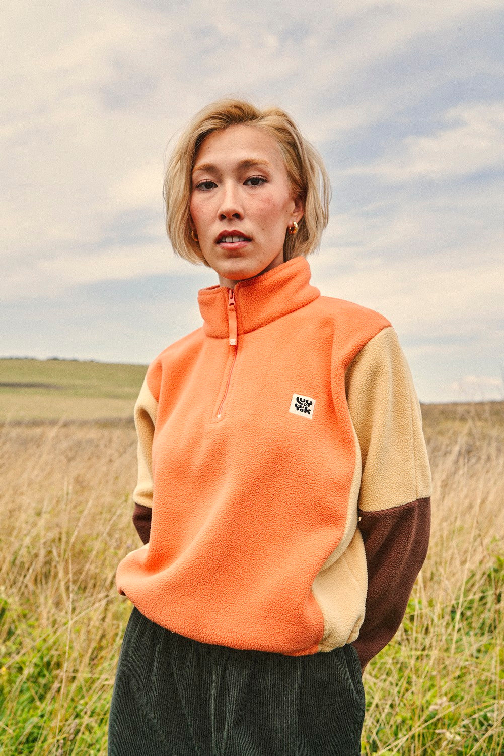 Blake - Cropped Fleece in Earthy Block