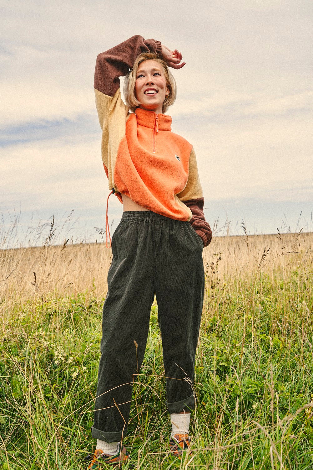 Blake - Cropped Fleece in Earthy Block