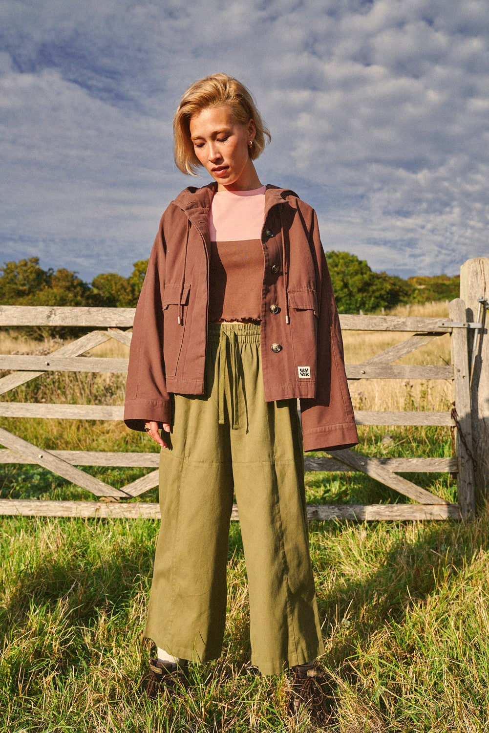 Chuck - Wide Leg Cotton Trousers in Khaki