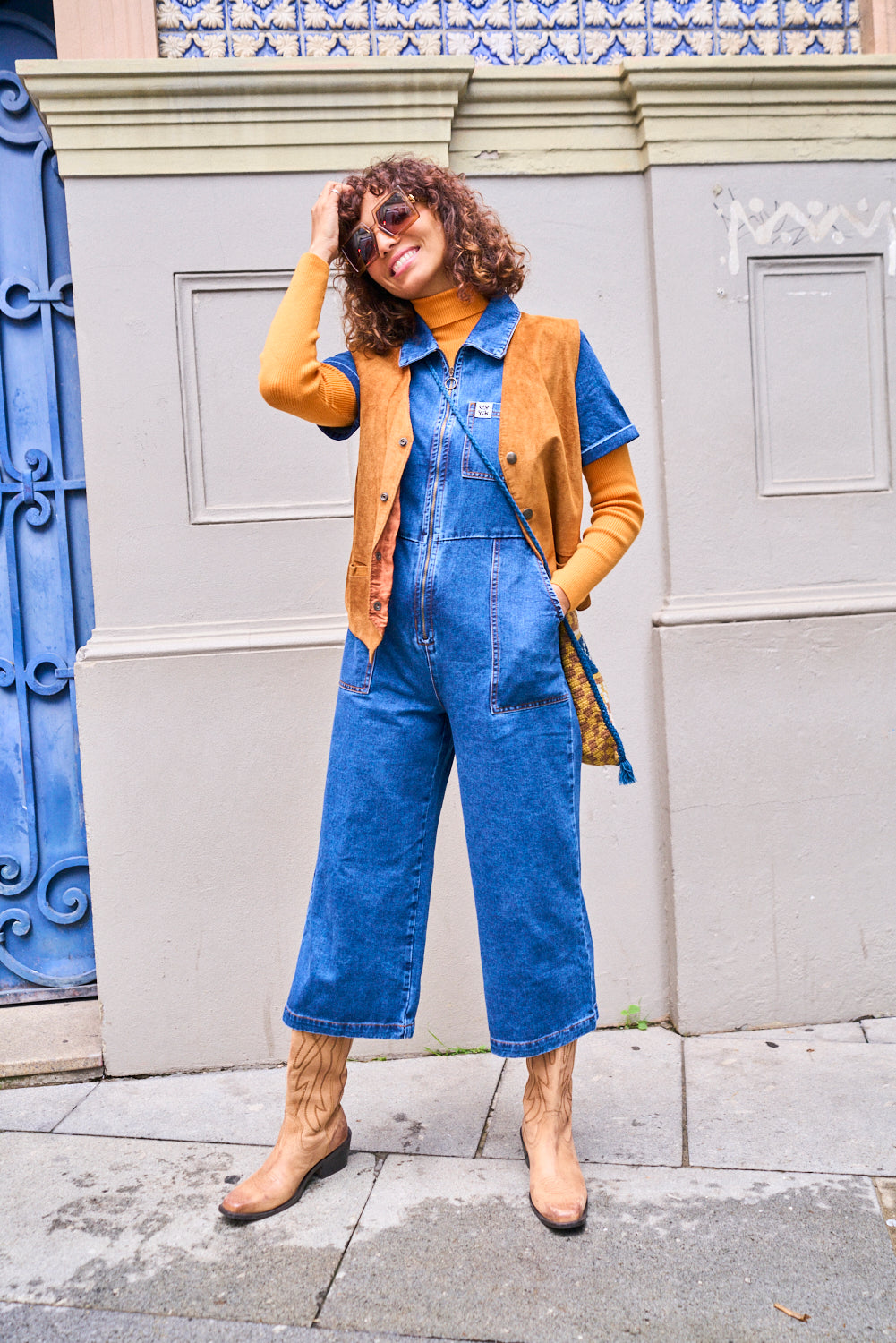 Ragan - Denim Jumpsuit in Mid Wash Blue