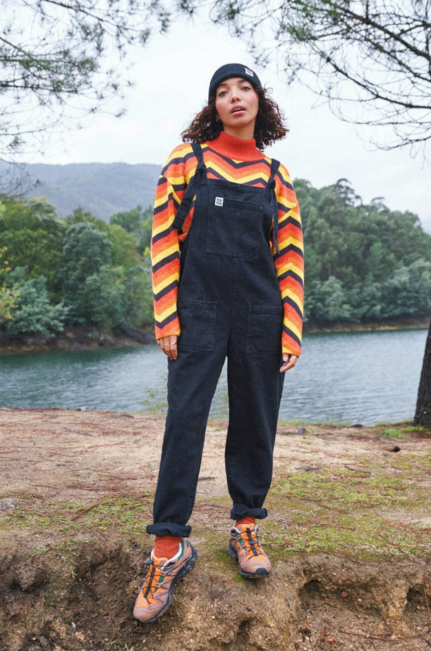 Original - Denim Dungarees in Washed Black