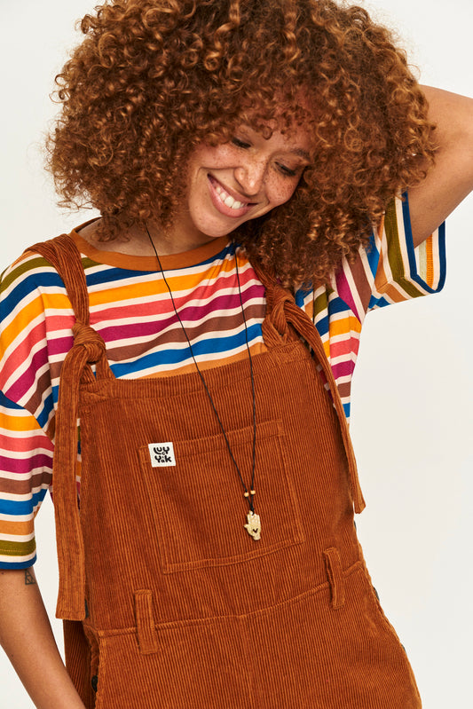 Easton - Corduroy Dungarees in Caramel Brown