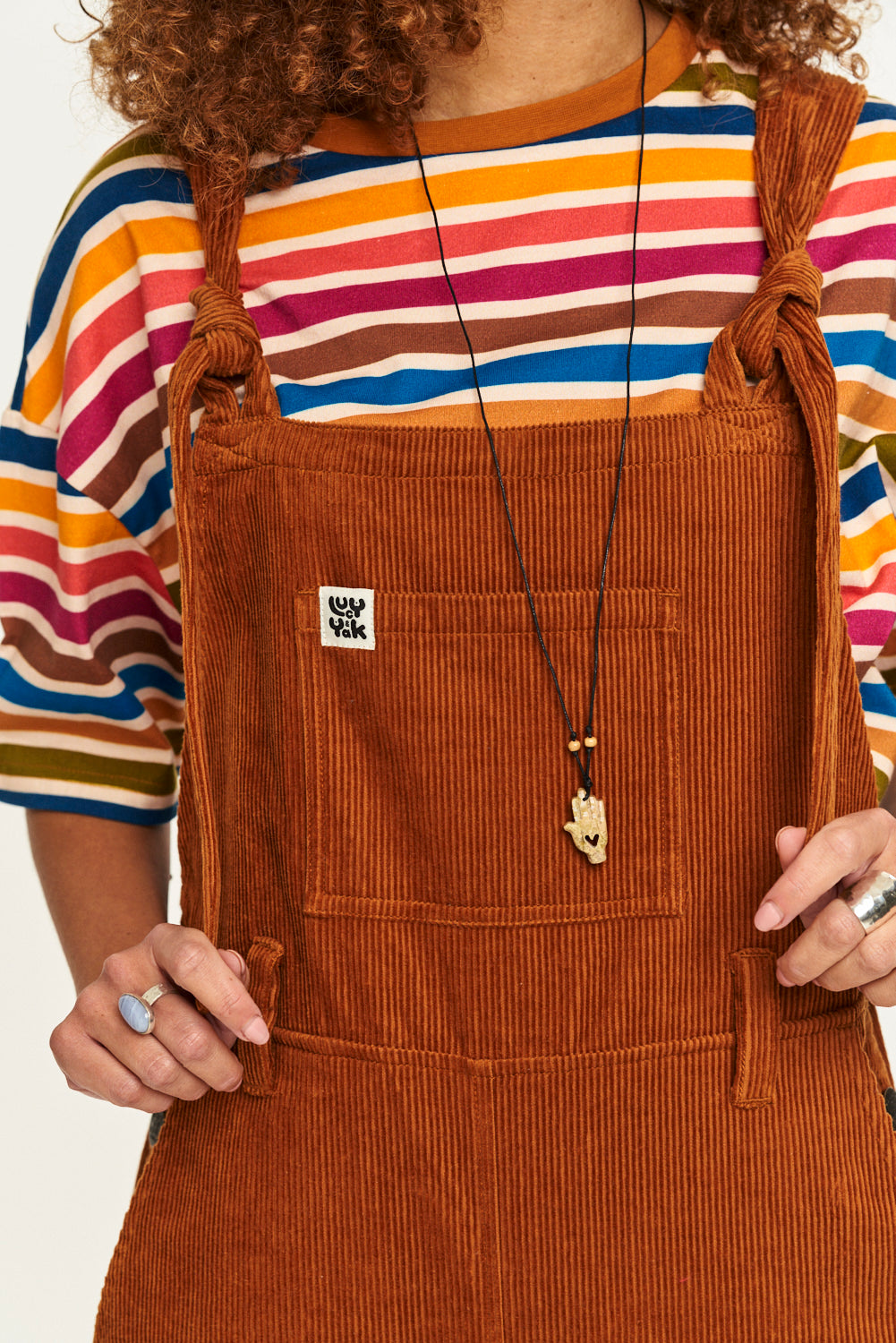 Easton - Corduroy Dungarees in Caramel Brown