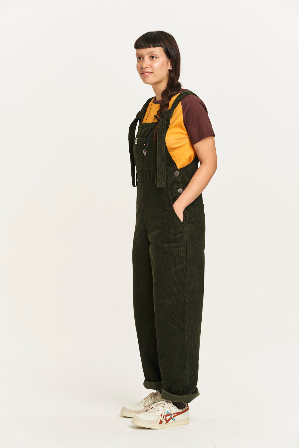 Easton - Corduroy Dungarees in Dark Olive Green