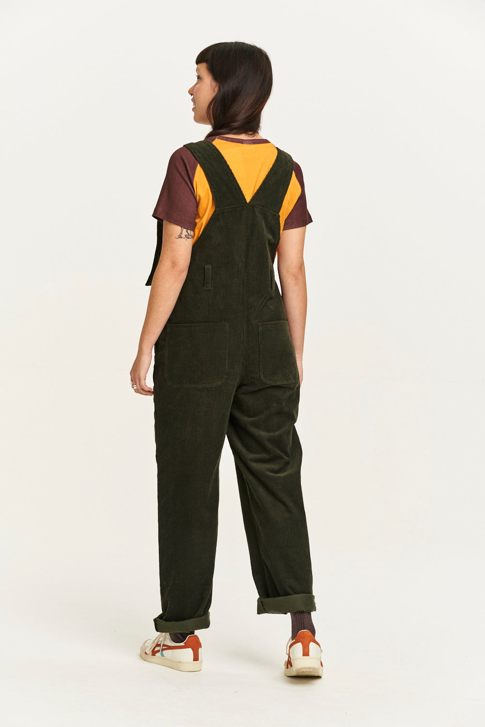 Easton - Corduroy Dungarees in Dark Olive Green