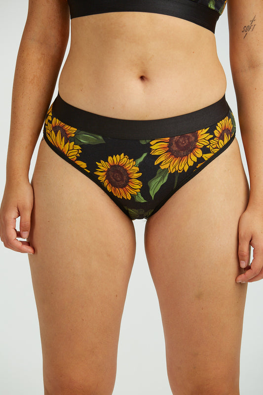 Cora - Cotton & Bamboo Bikini Pant in Sunflower Print