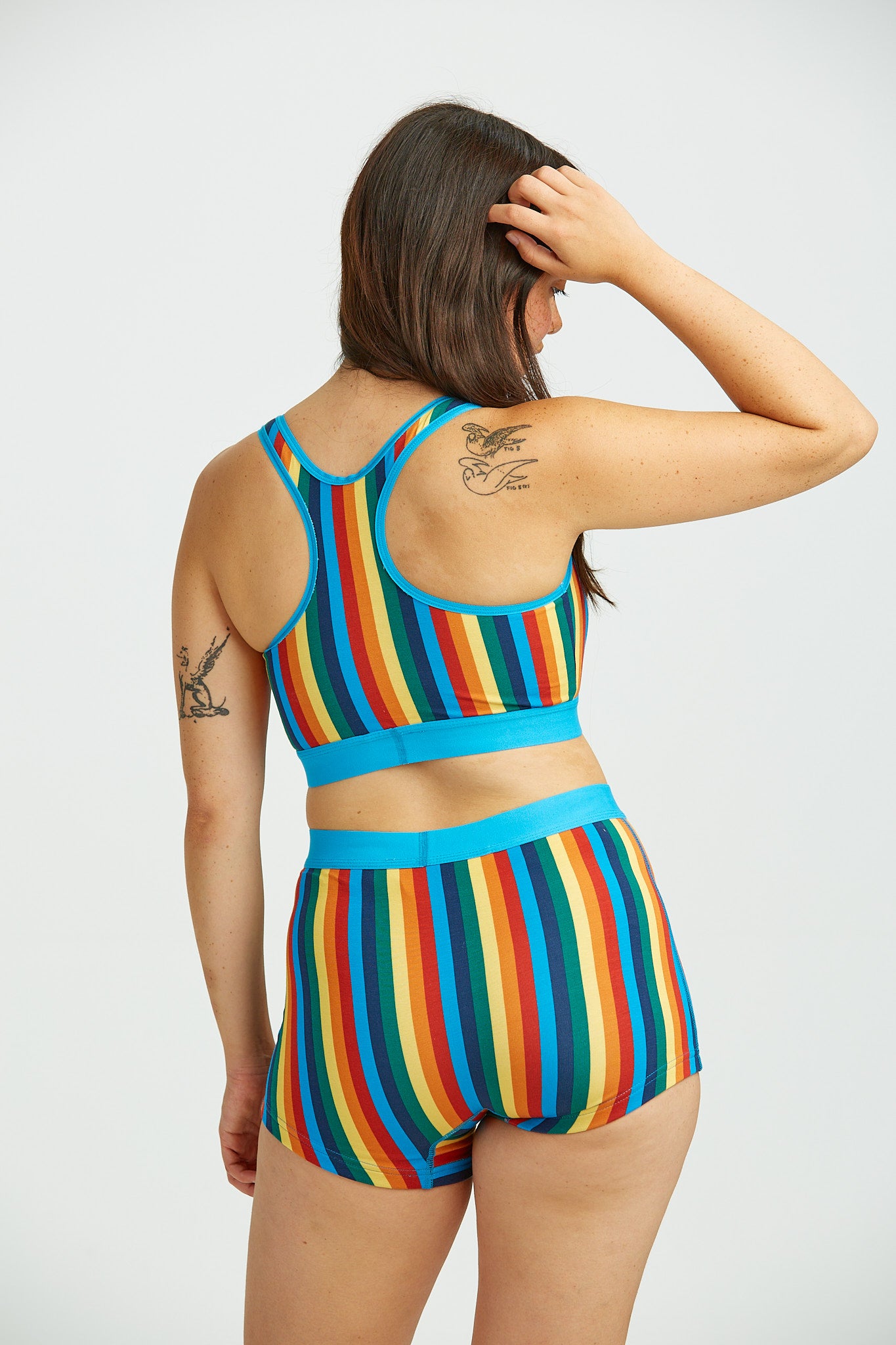 Iona - Racer Back Cotton & Bamboo Crop Top in Rainbow Stripe