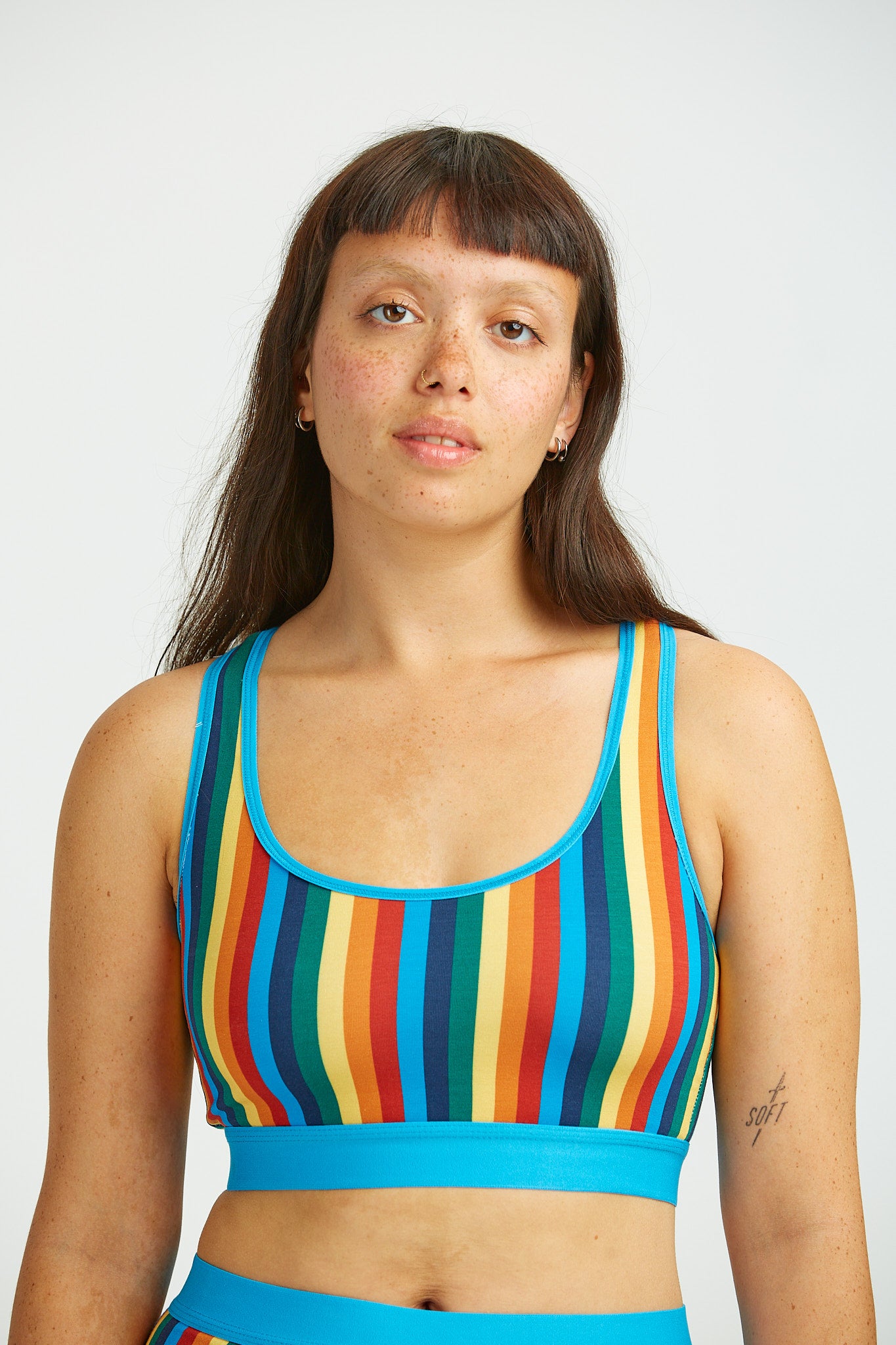 Iona - Racer Back Cotton & Bamboo Crop Top in Rainbow Stripe