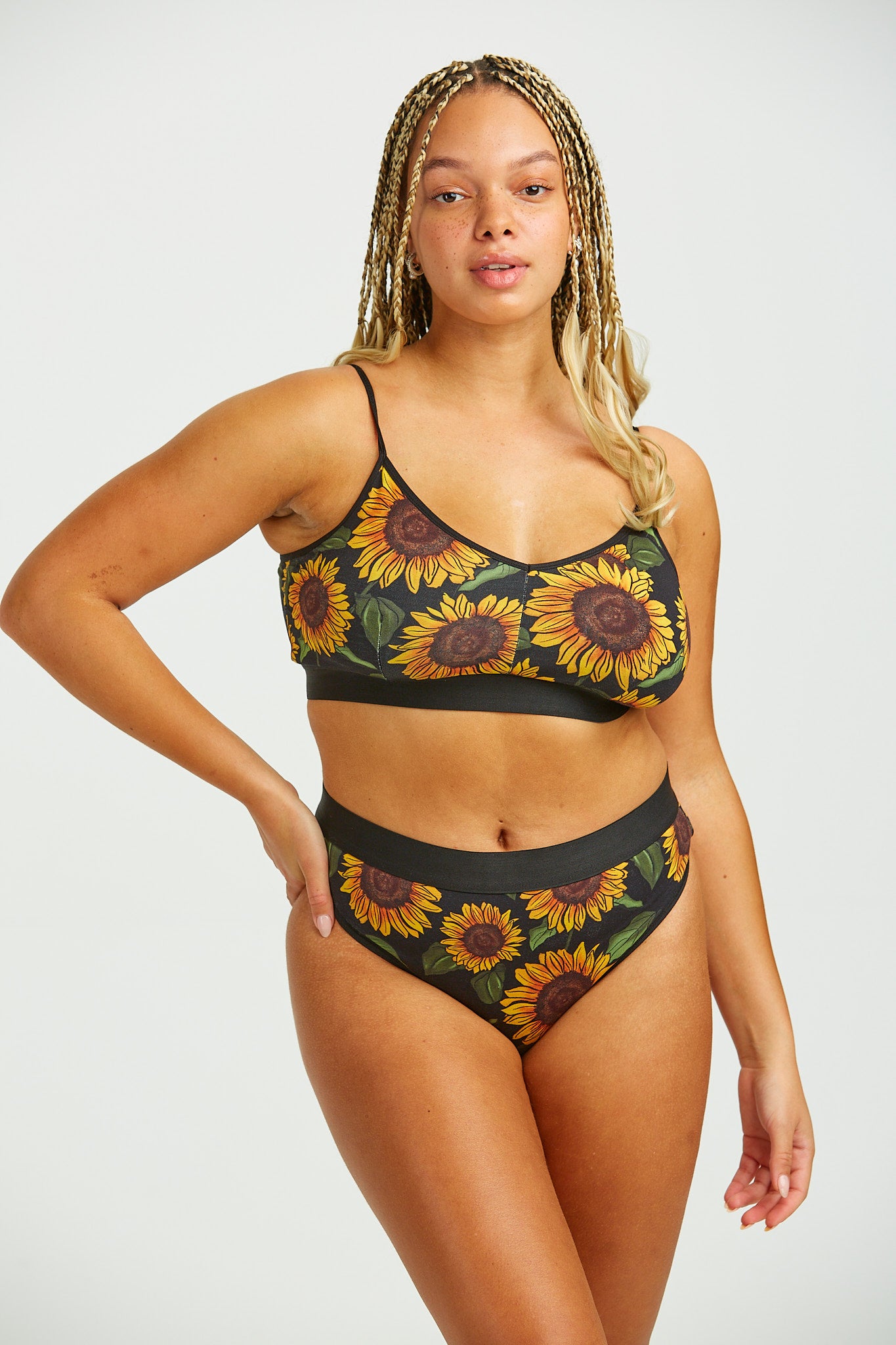 Ruby - Crop Top Cotton & Bamboo Bralette in Sunflower Print