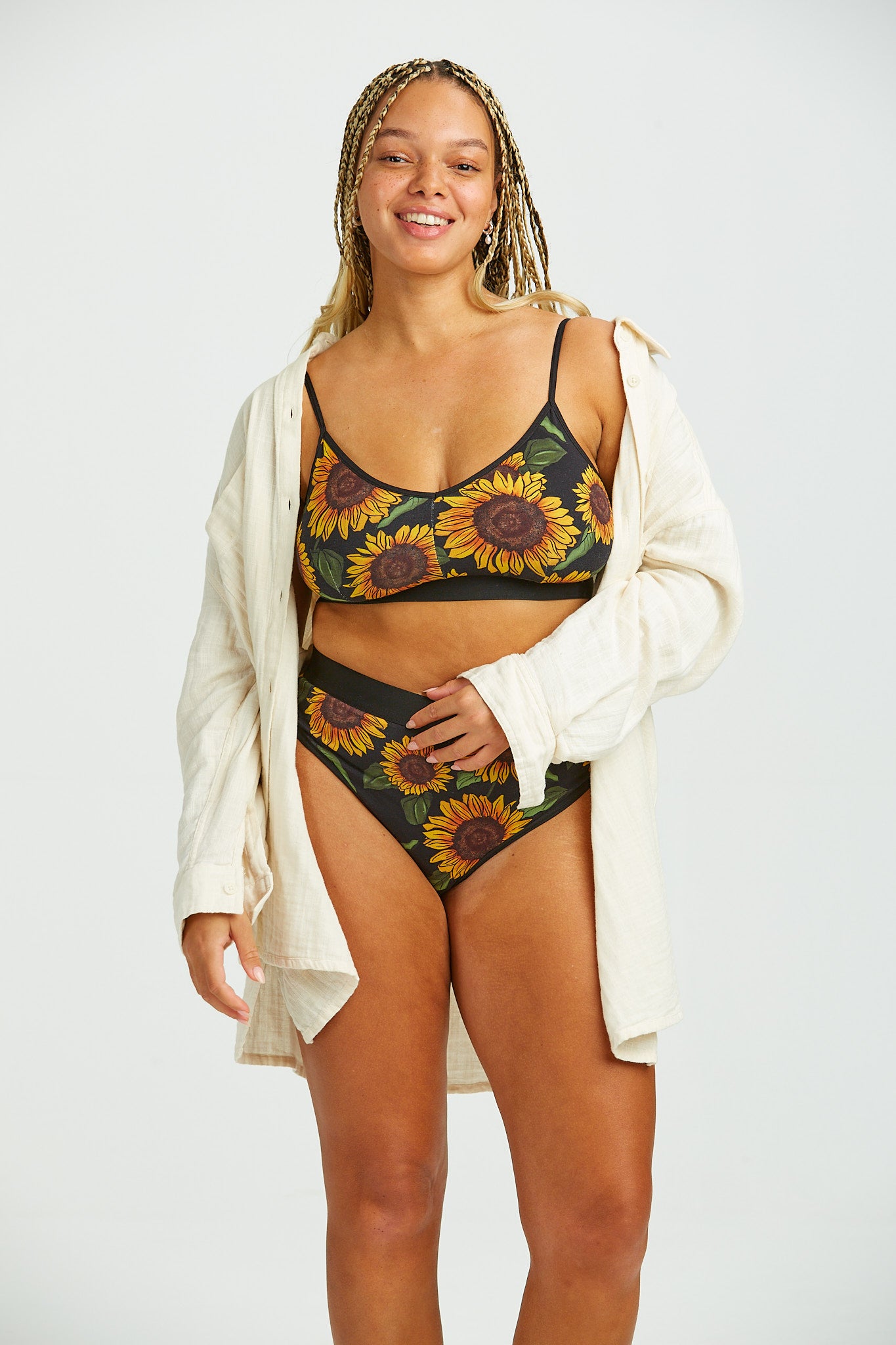 Fleur - Cotton & Bamboo Thong in Sunflower Print