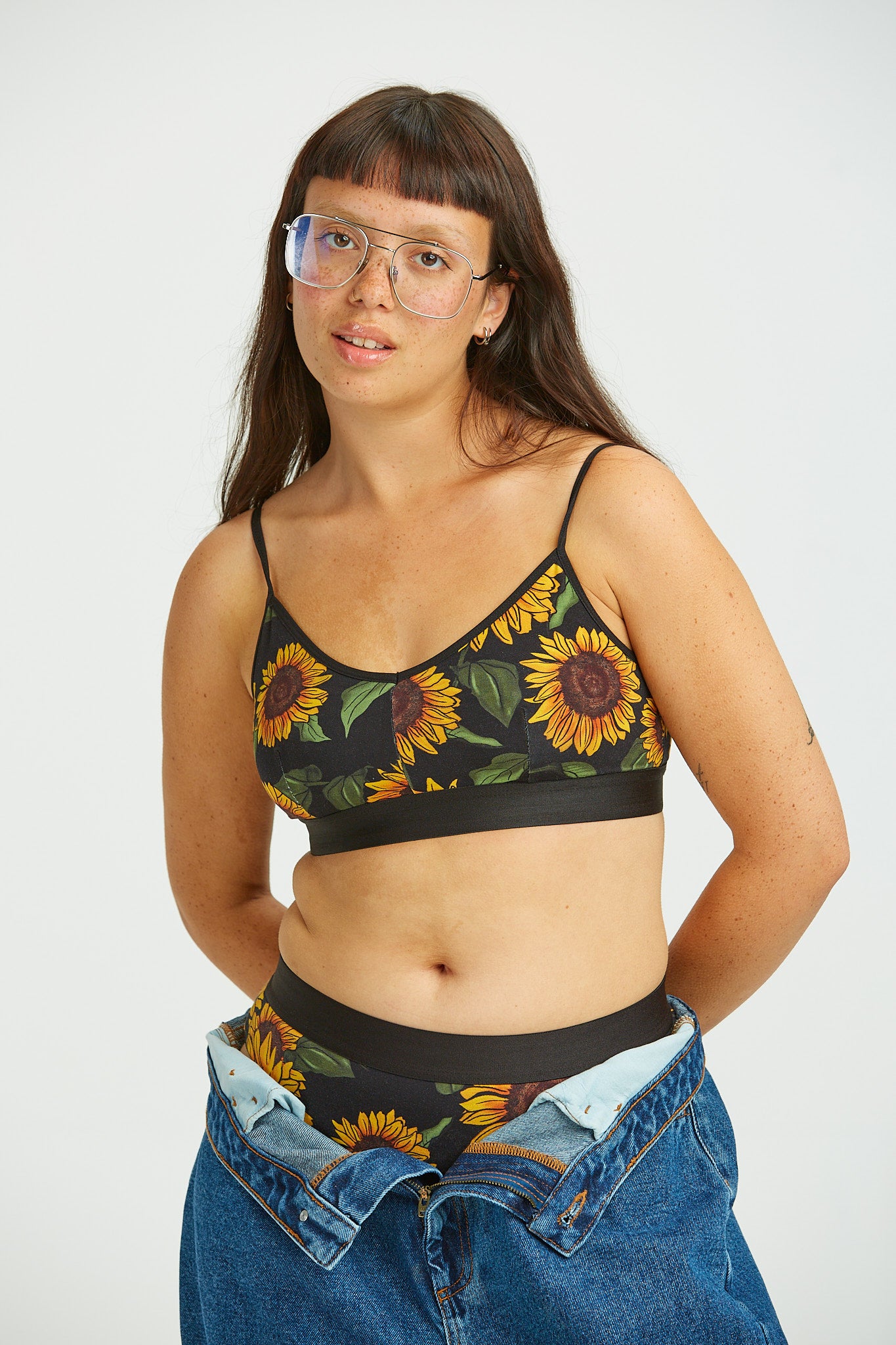 Ruby - Crop Top Cotton & Bamboo Bralette in Sunflower Print