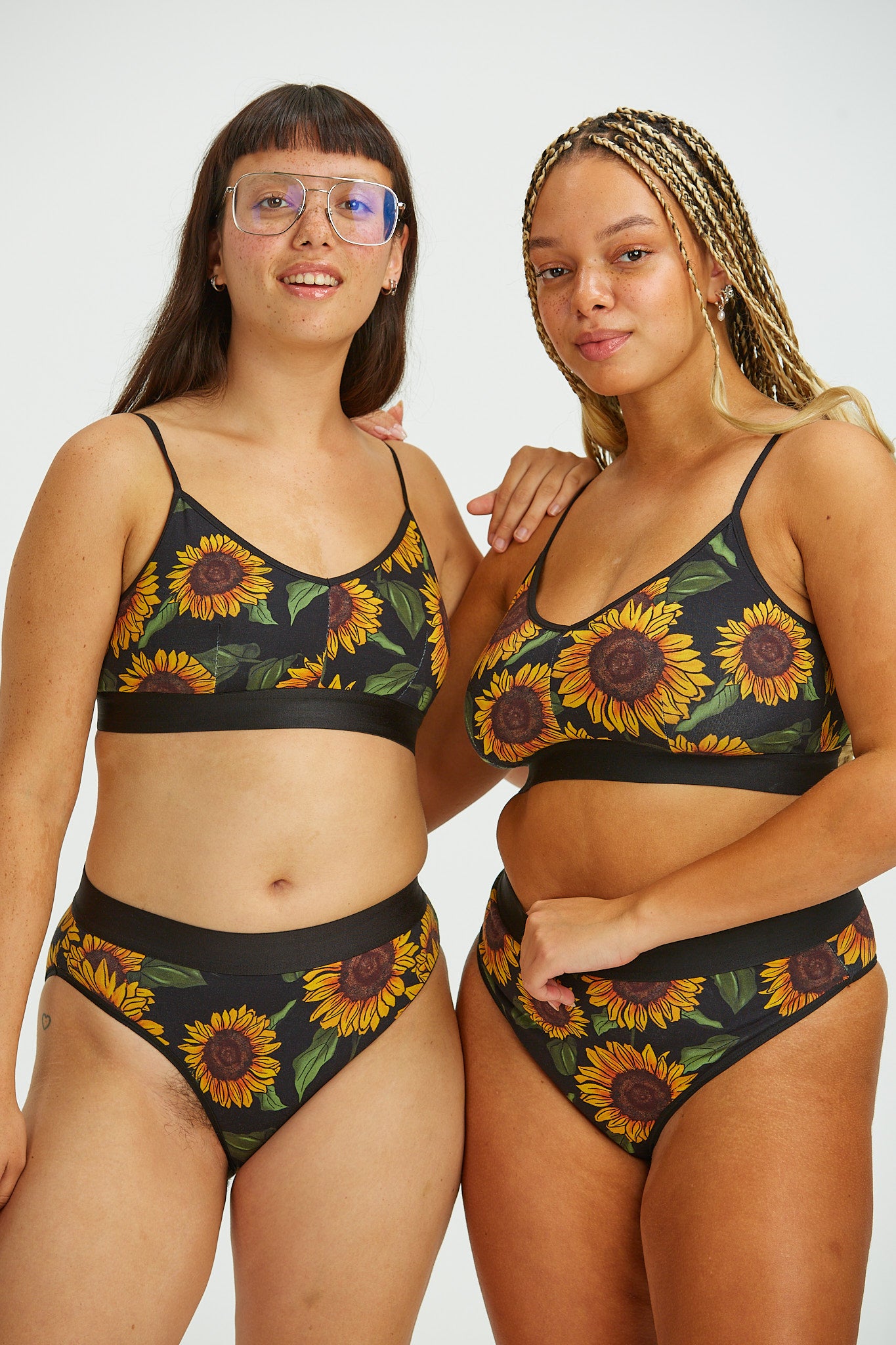 Ruby - Crop Top Cotton & Bamboo Bralette in Sunflower Print