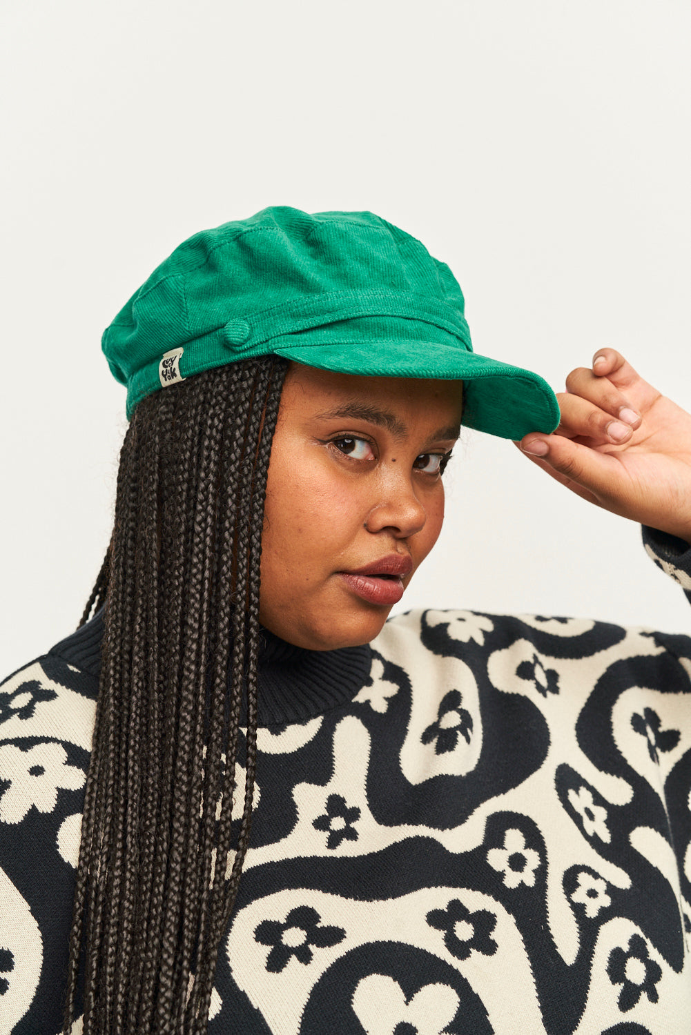 Simone - Baker Boy Corduroy Hat in Meadow Green