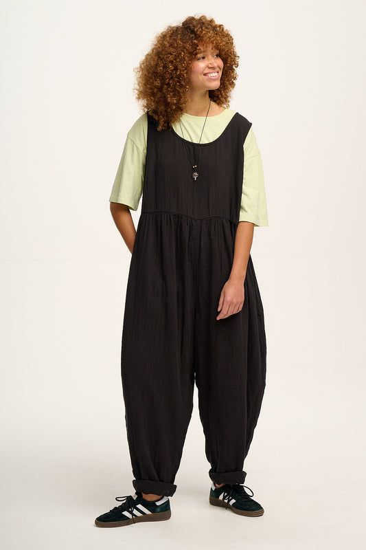 Bowie - Sleeveless Cotton Jumpsuit in Black