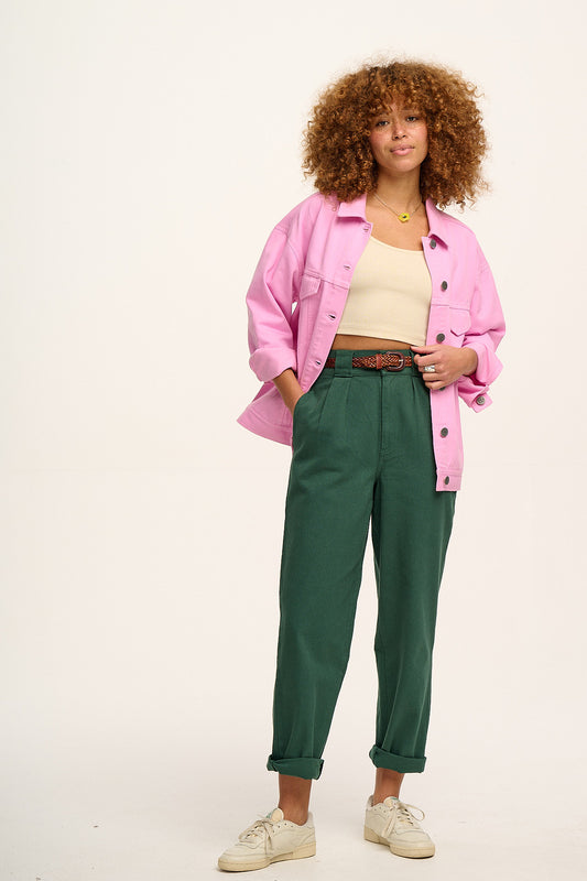 Addison - Tapered Twill Trousers in Posy Green