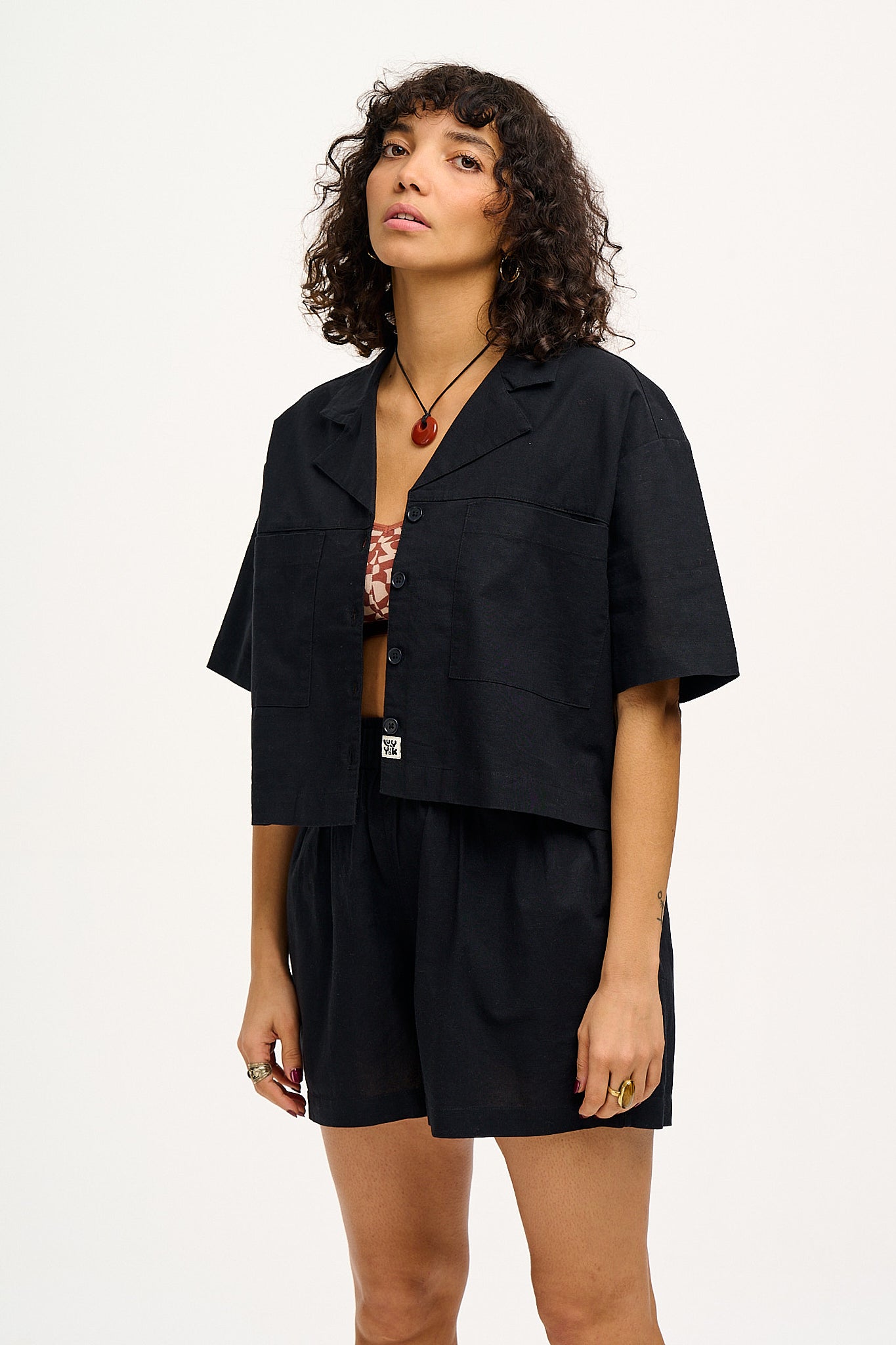 Alfie - Cotton & Linen Shirt in Black