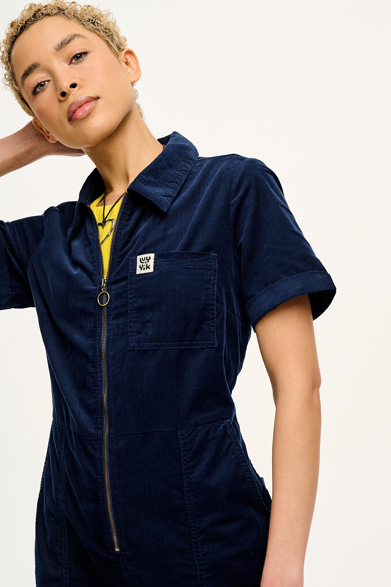 Rex - Short Sleeve Corduroy Jumpsuit in Navy Blue