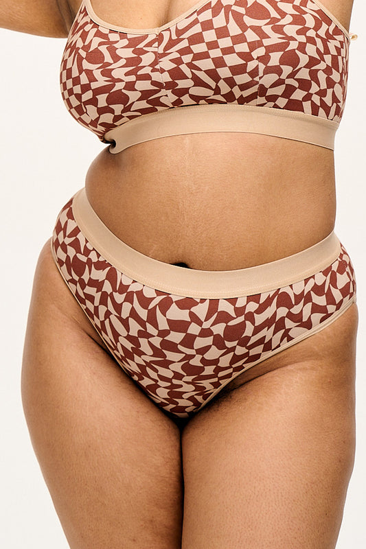 Cora - Cotton & Bamboo Bikini Pant in Amara Grid Print