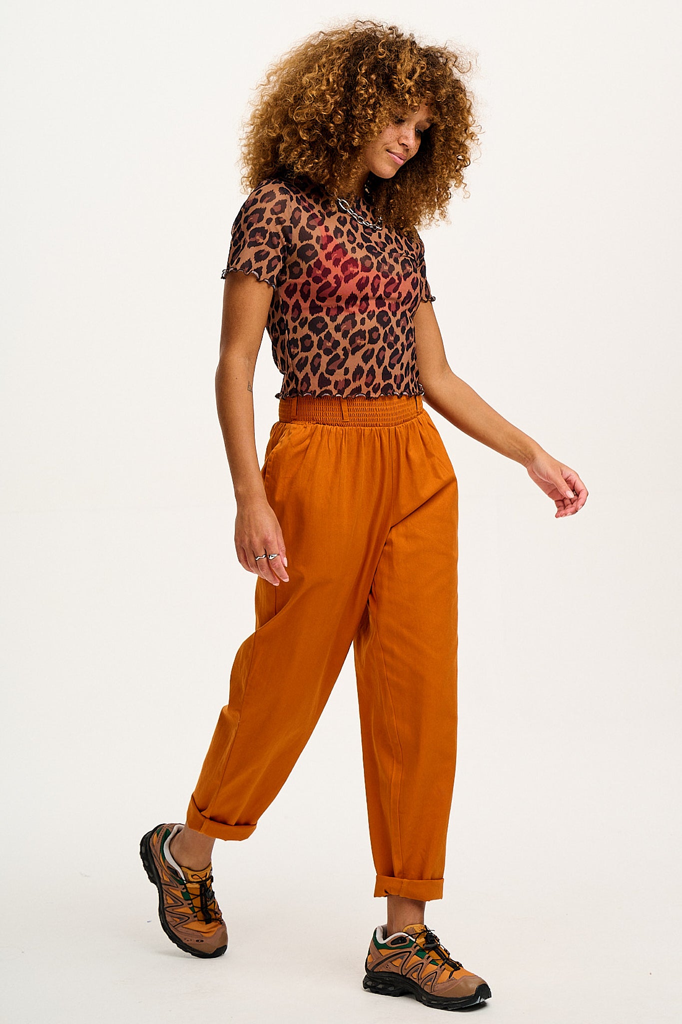 Alexa - Cotton Trousers in Hawaiian Sunset Orange