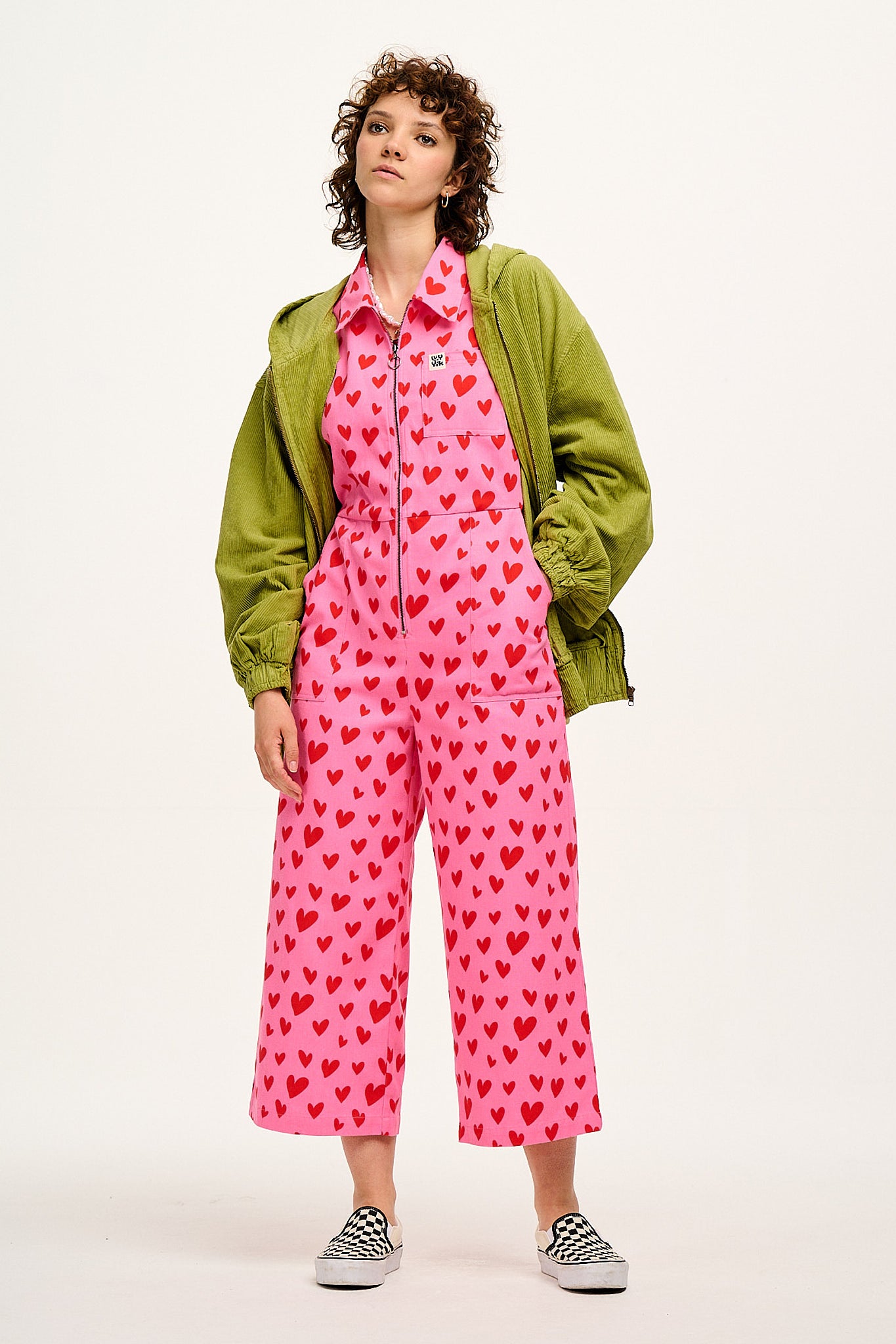 Ragan - Cotton Jumpsuit in Pink Heart Cupid Print